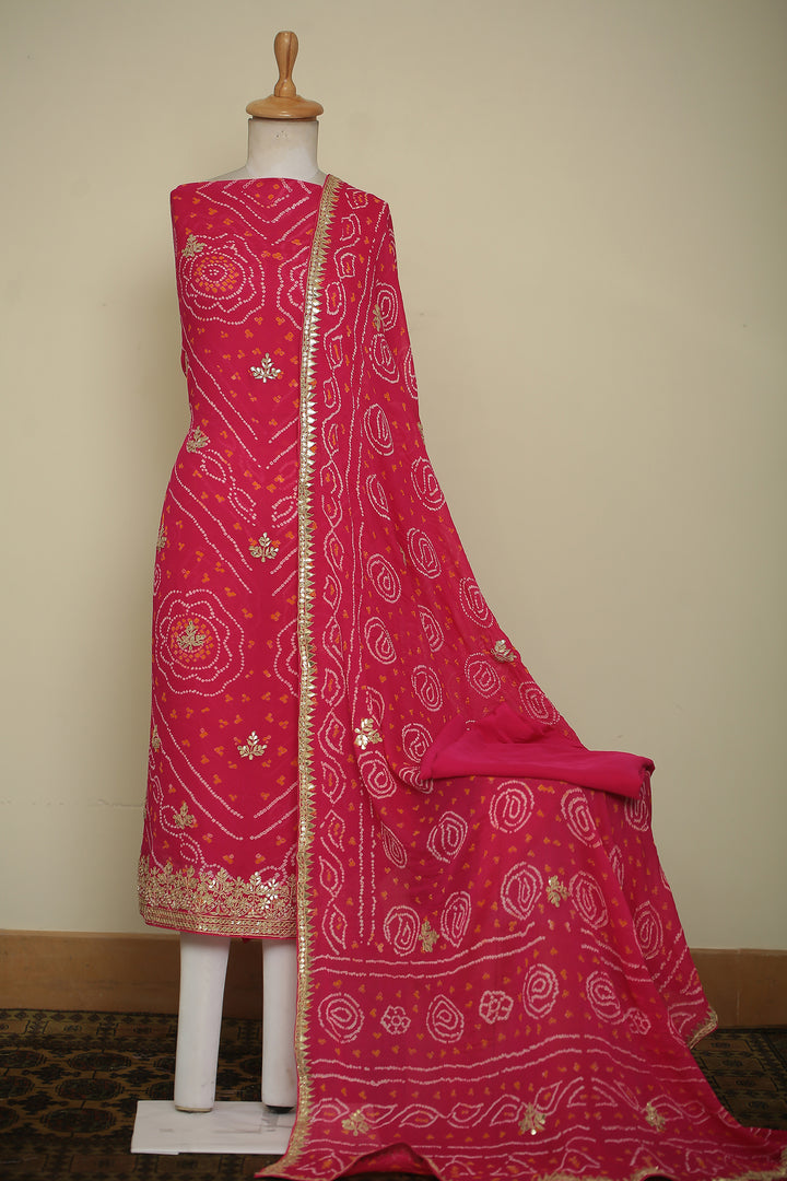 Bandhe Chinon Unstitched Suit with Dori, Gota Patti, Zardozi, Zari work.