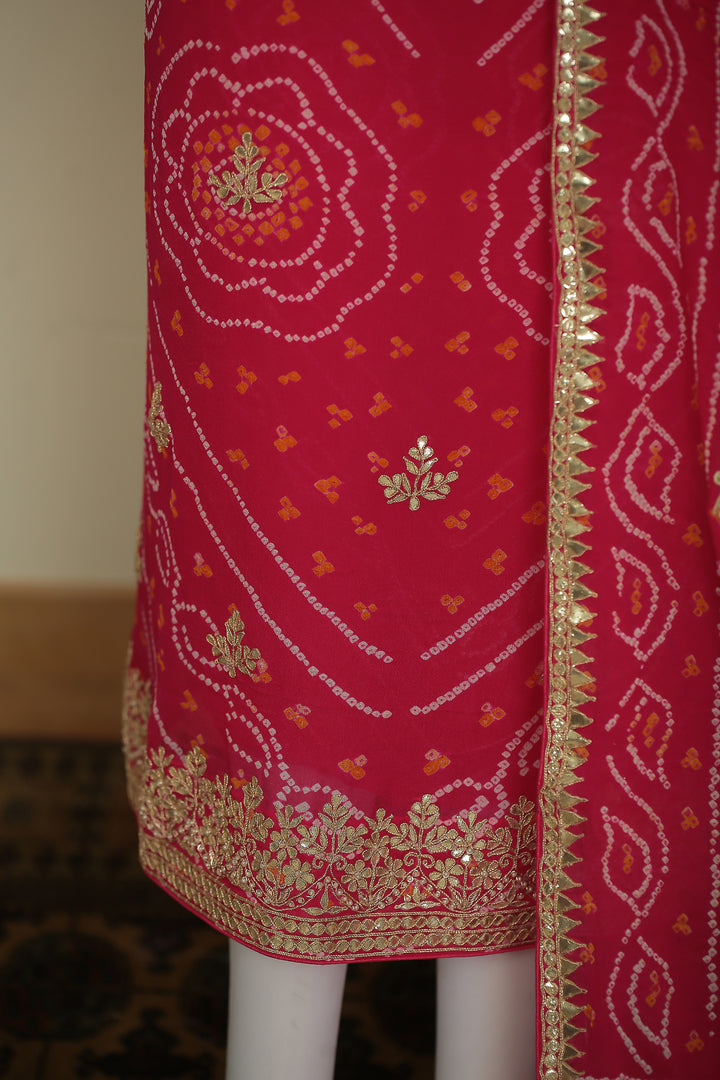 Bandhe Chinon Unstitched Suit with Dori, Gota Patti, Zardozi, Zari work.