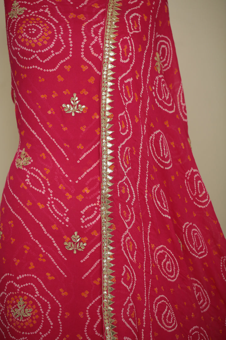 Bandhe Chinon Unstitched Suit with Dori, Gota Patti, Zardozi, Zari work.