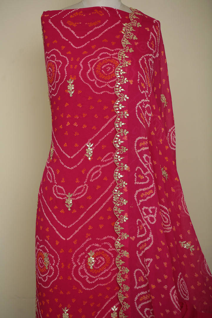 Bandhe Chinon Unstitched Suit with Dori, Gota Patti, Zardozi, Zari work.