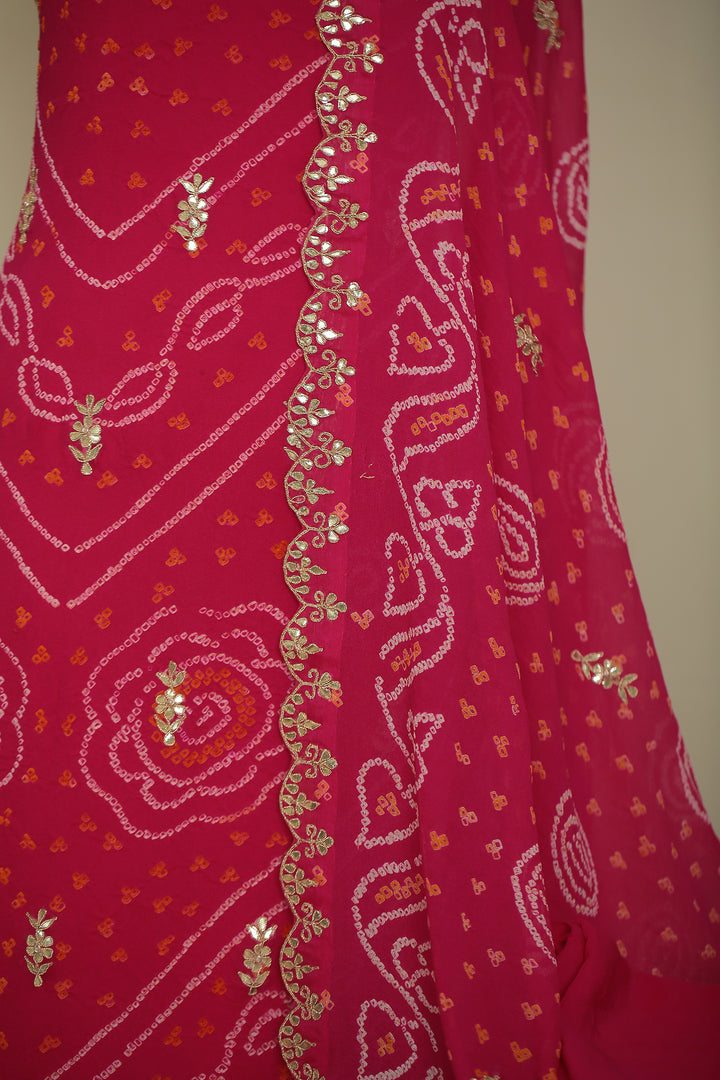 Bandhe Chinon Unstitched Suit with Dori, Gota Patti, Zardozi, Zari work.