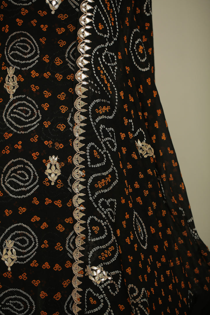 Bandhej Chinon Unstitched Suit with Dori, Gota, Gota Patti, Zardozi, Zari work.