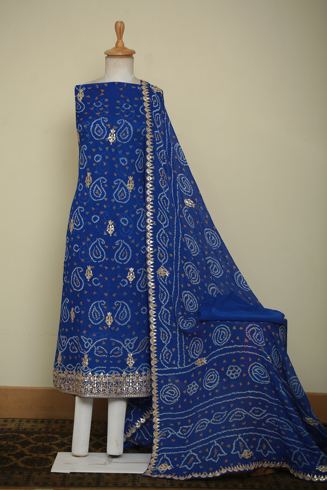 Bandhe Chinon Unstitched Suit with Dori, Gota Patti, Zardozi, Zari work.