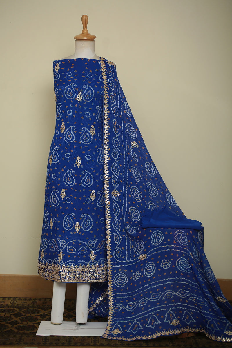 Bandhe Chinon Unstitched Suit with Dori, Gota Patti, Zardozi, Zari work.