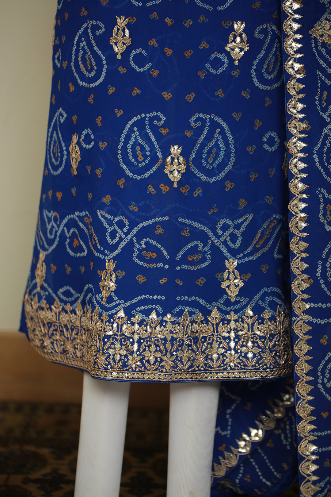 Bandhe Chinon Unstitched Suit with Dori, Gota Patti, Zardozi, Zari work.