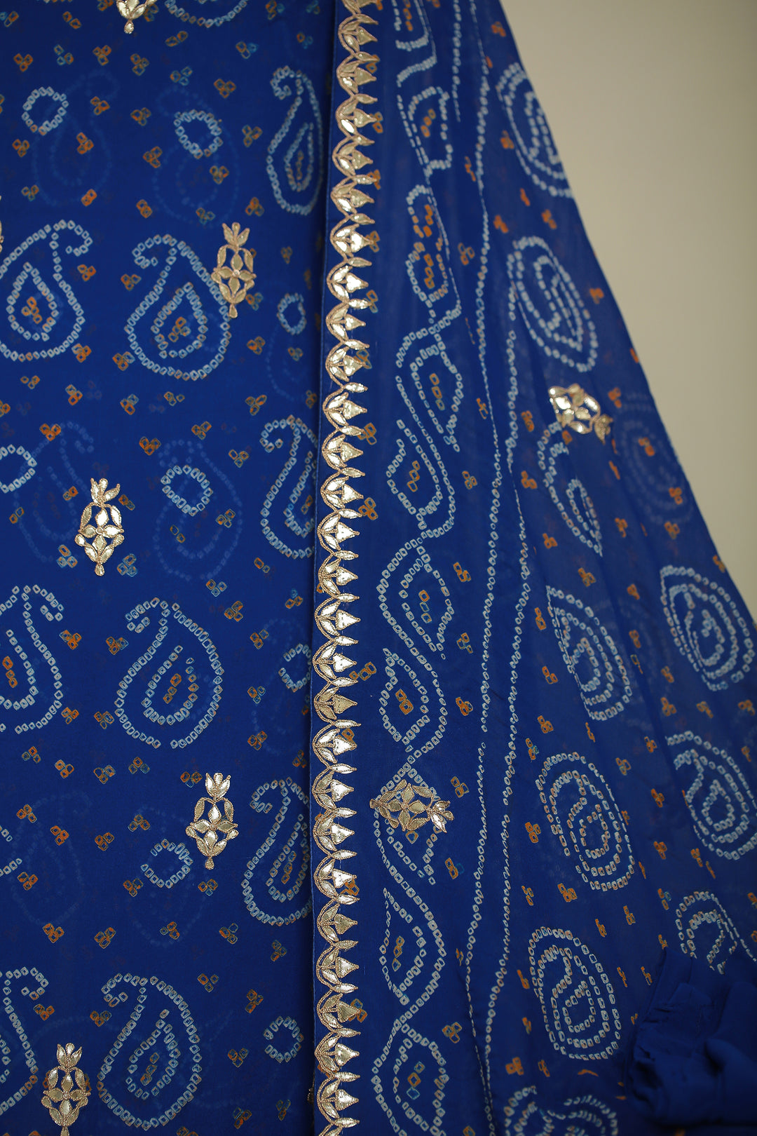 Bandhe Chinon Unstitched Suit with Dori, Gota Patti, Zardozi, Zari work.