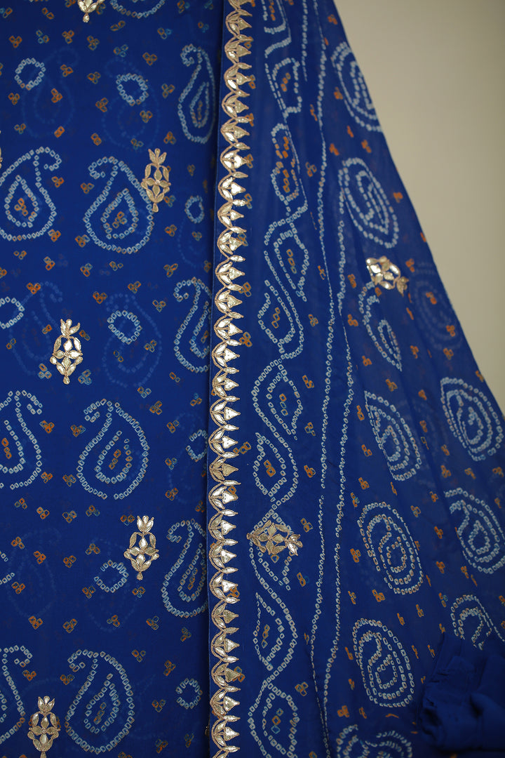 Bandhe Chinon Unstitched Suit with Dori, Gota Patti, Zardozi, Zari work.