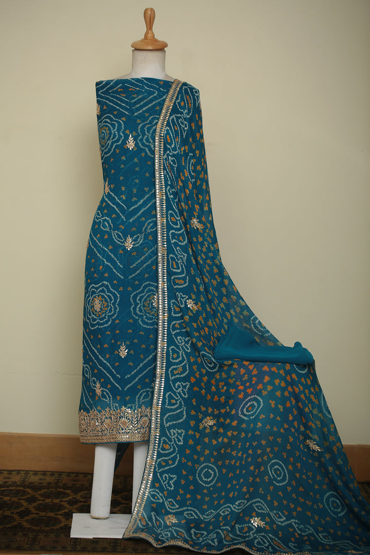 Bandhe Chinon Unstitched Suit with Dori, Gota Patti, Zardozi, Zari work.