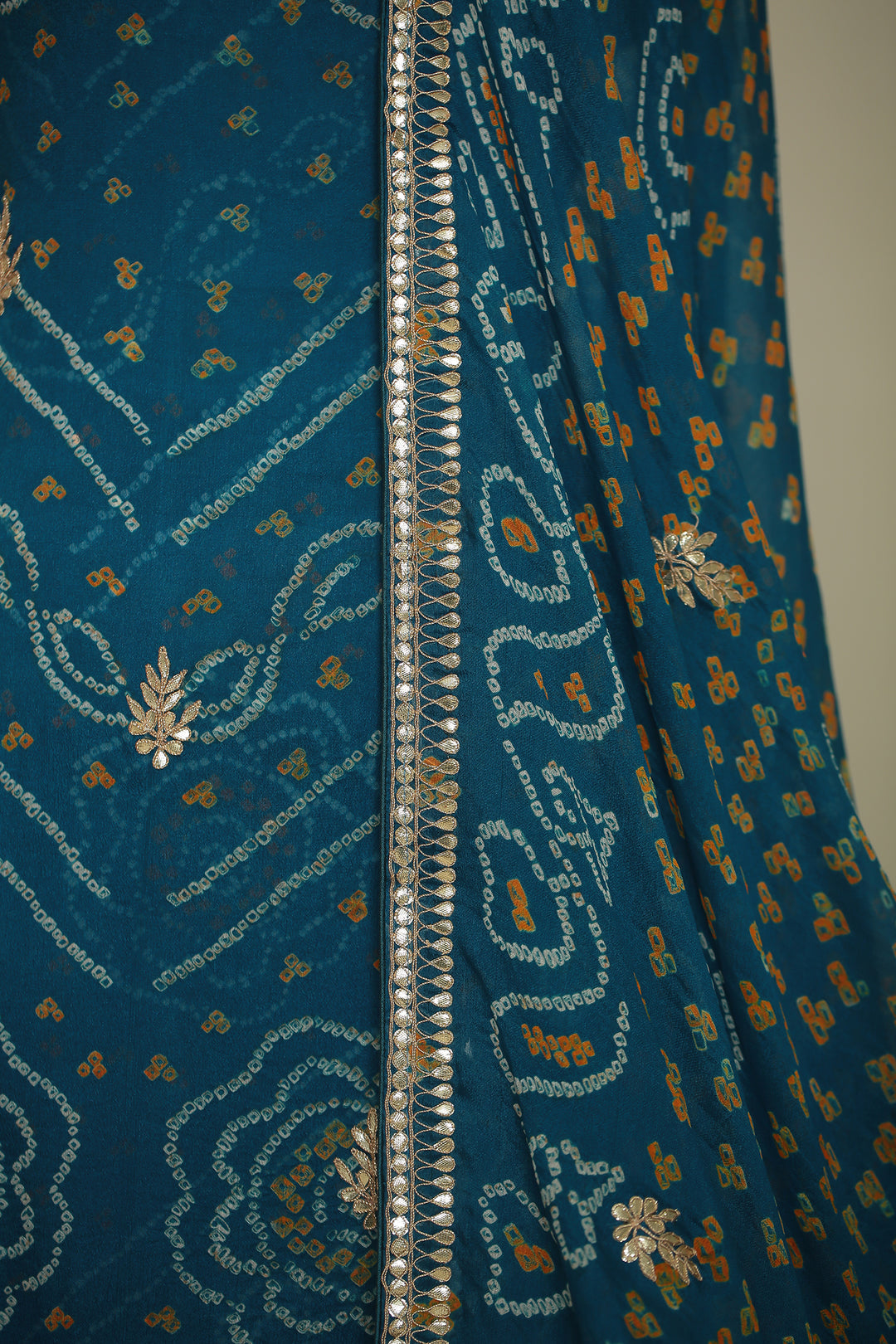 Bandhe Chinon Unstitched Suit with Dori, Gota Patti, Zardozi, Zari work.