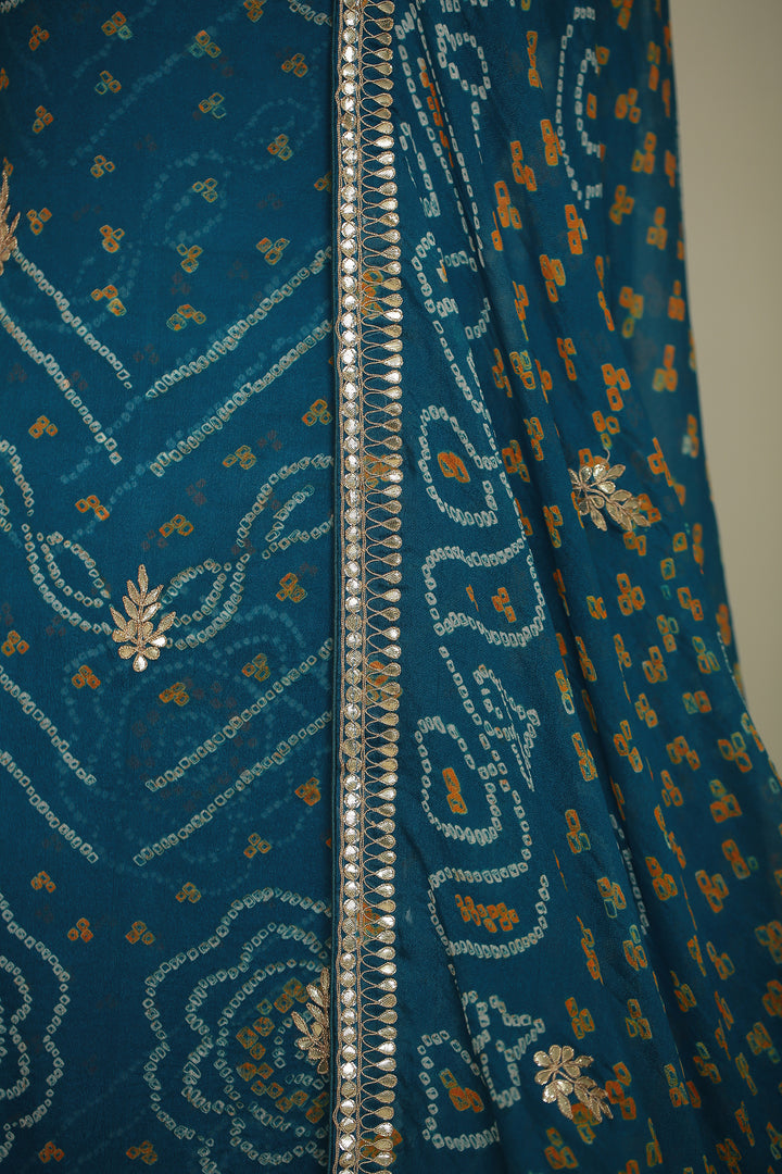 Bandhe Chinon Unstitched Suit with Dori, Gota Patti, Zardozi, Zari work.