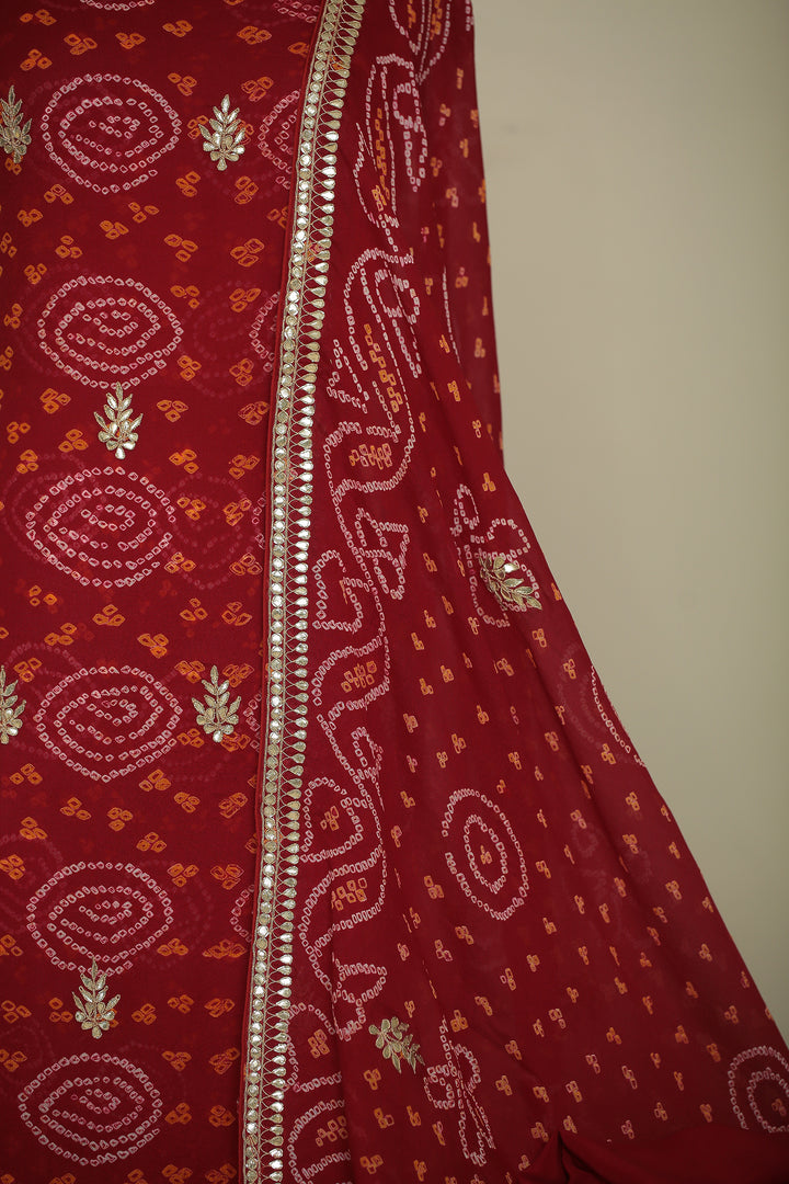 Bandhe Chinon Unstitched Suit with Dori, Gota Patti, Zardozi, Zari work.