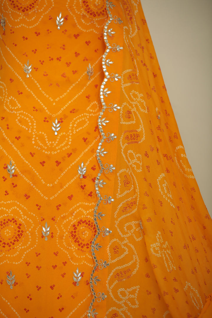 Bandhe Chinon Unstitched Suit with Dori, Gota Patti, Zardozi, Zari work.