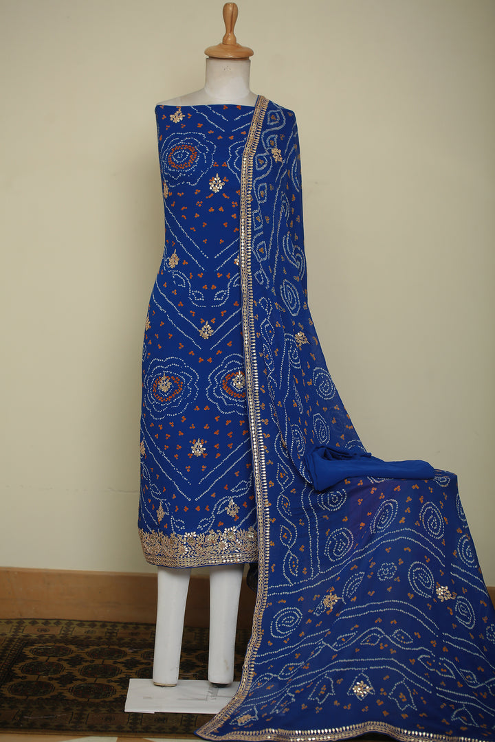 Bandhe Chinon Unstitched Suit with Dori, Gota Patti, Zardozi, Zari work.