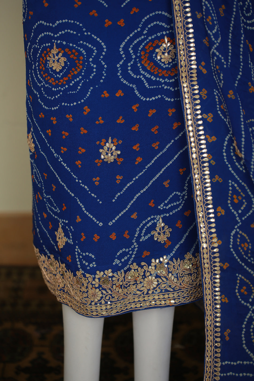 Bandhe Chinon Unstitched Suit with Dori, Gota Patti, Zardozi, Zari work.