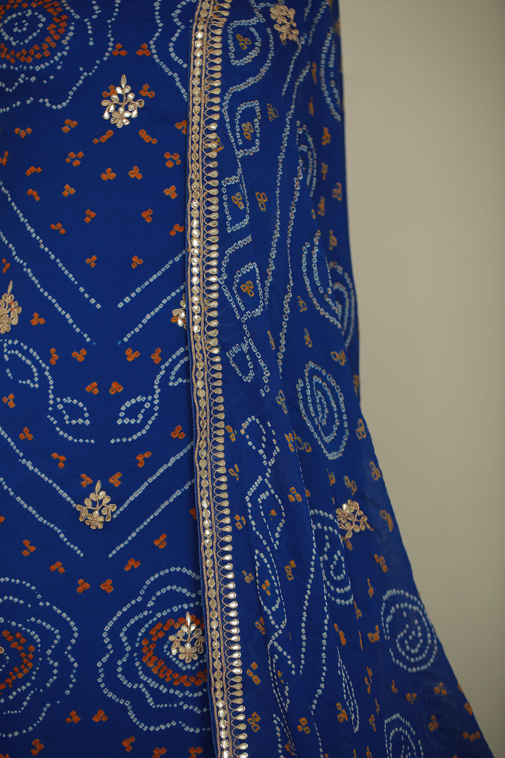 Bandhe Chinon Unstitched Suit with Dori, Gota Patti, Zardozi, Zari work.