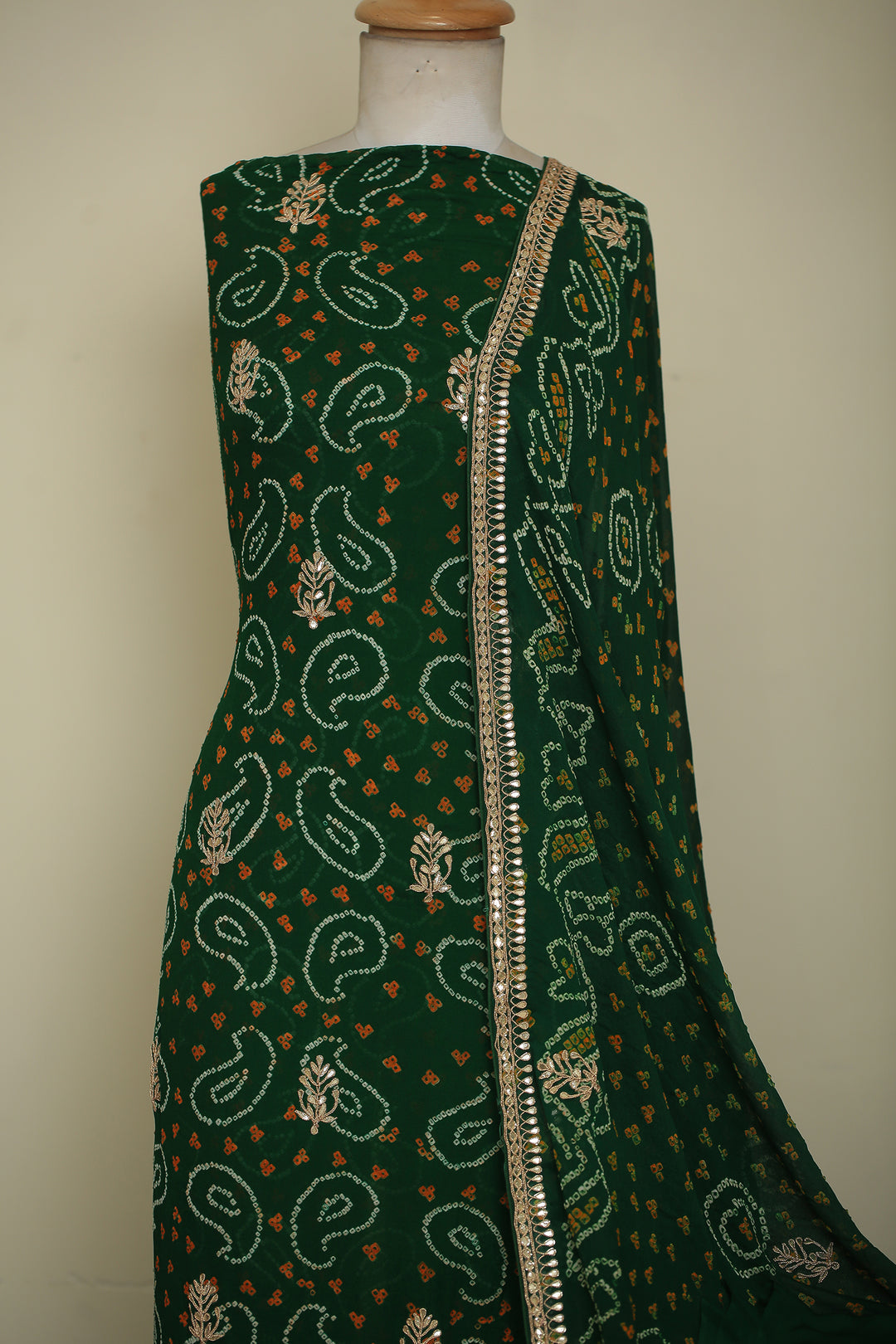 Bandhe Chinon Unstitched Suit with Dori, Gota Patti, Zardozi, Zari work.