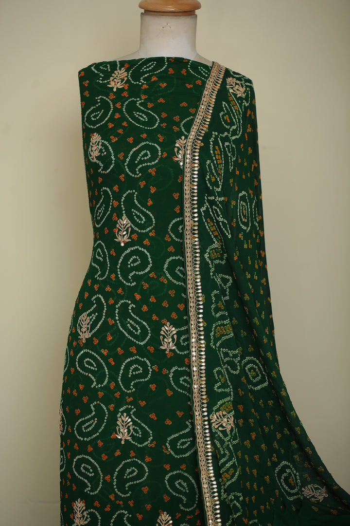 Bandhe Chinon Unstitched Suit with Dori, Gota Patti, Zardozi, Zari work.