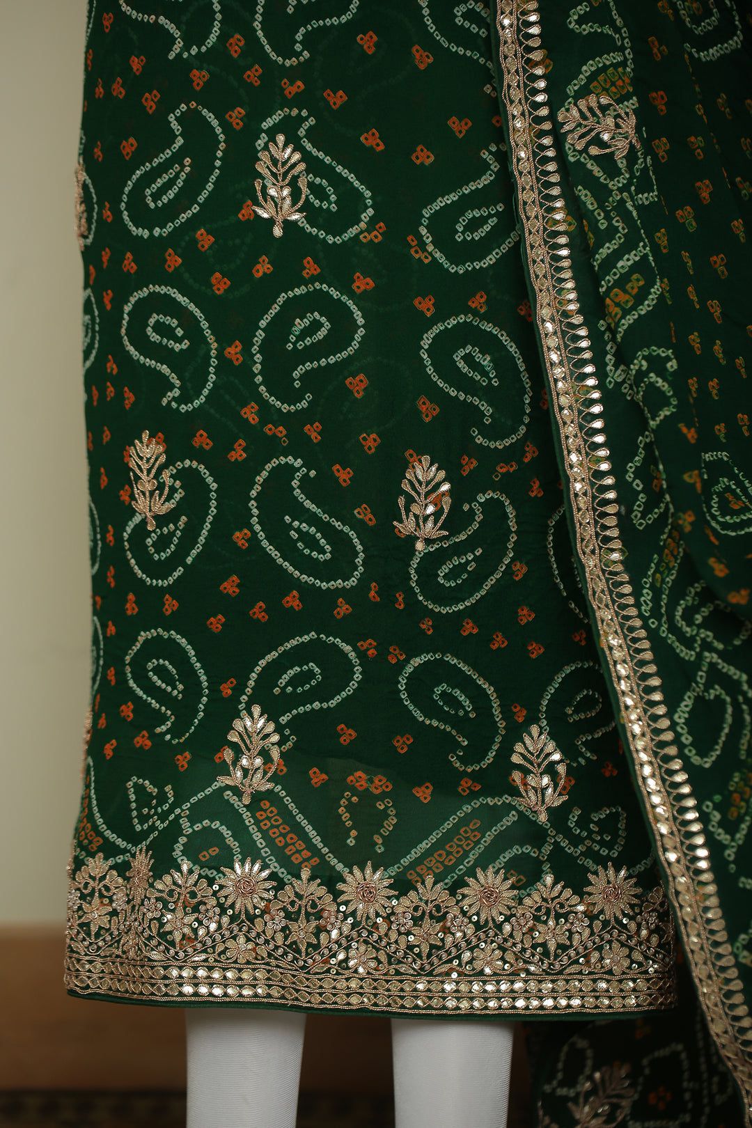 Bandhe Chinon Unstitched Suit with Dori, Gota Patti, Zardozi, Zari work.
