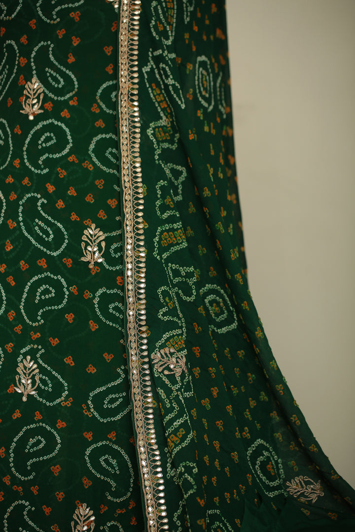 Bandhe Chinon Unstitched Suit with Dori, Gota Patti, Zardozi, Zari work.