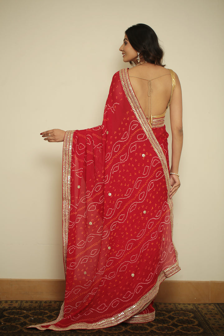 chinon Saree with Dori, Gota, Gota Patti, Zardozi work.