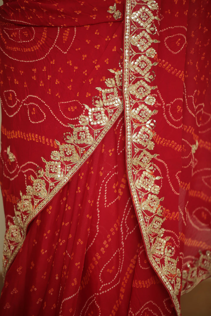 chinon Saree with Dori, Gota, Gota Patti, Zardozi work.