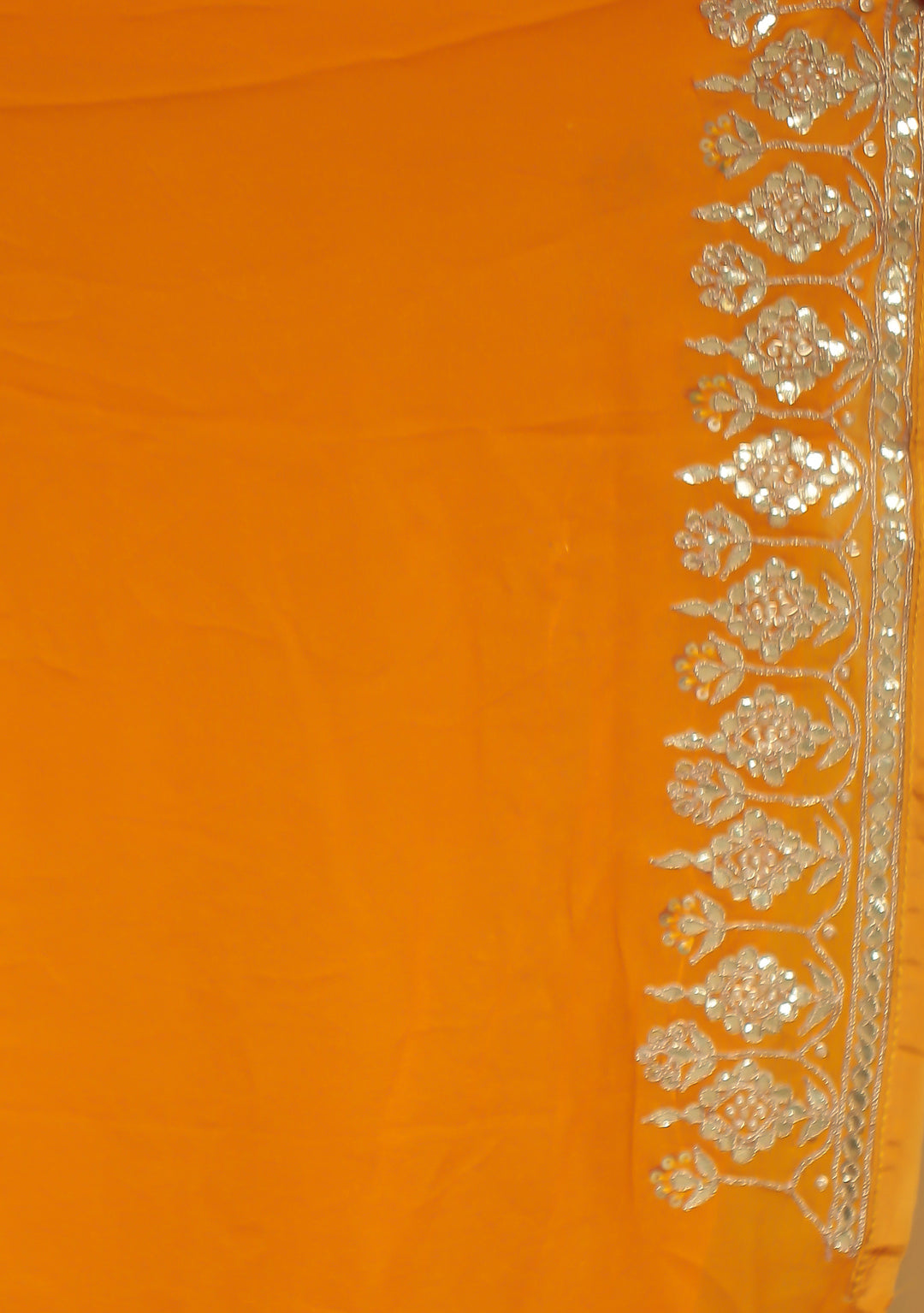 Bandhej chinon Saree with Gota, Gota Patti, Zardozi work.