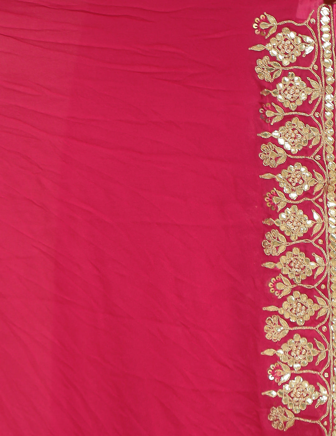 chinon bandhani Saree with Dori, Gota, Gota Patti, Zardozi work.