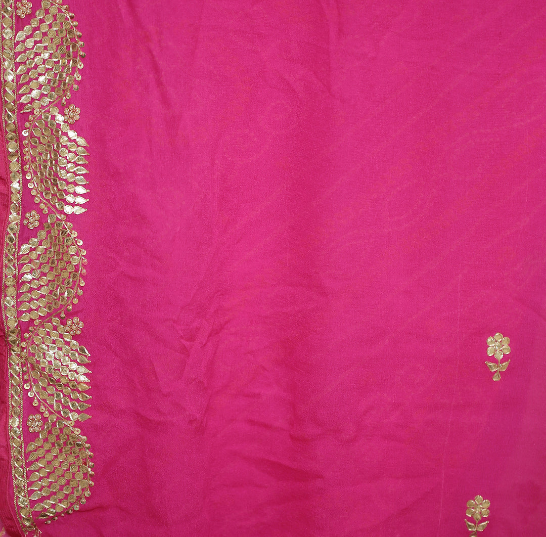 Bandhej chinon Saree with Dori, Gota, Gota Patti, Zardozi work.