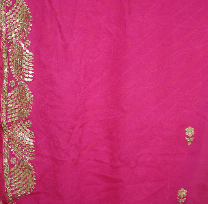 Bandhej chinon Saree with Dori, Gota, Gota Patti, Zardozi work.