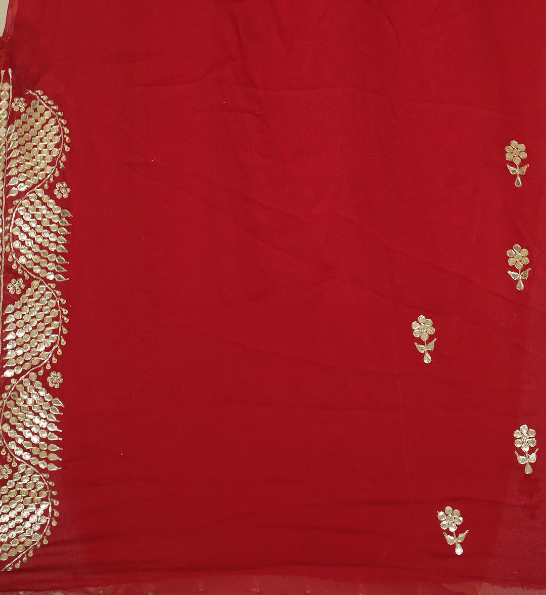 chinon Saree with Dori, Gota, Gota Patti, Zardozi work.
