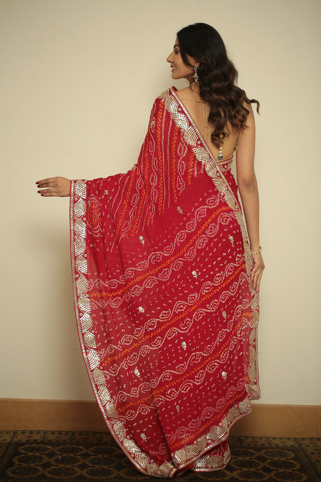 chinon Saree with Dori, Gota, Gota Patti, Zardozi work.