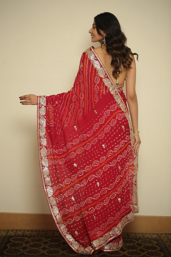 chinon Saree with Dori, Gota, Gota Patti, Zardozi work.