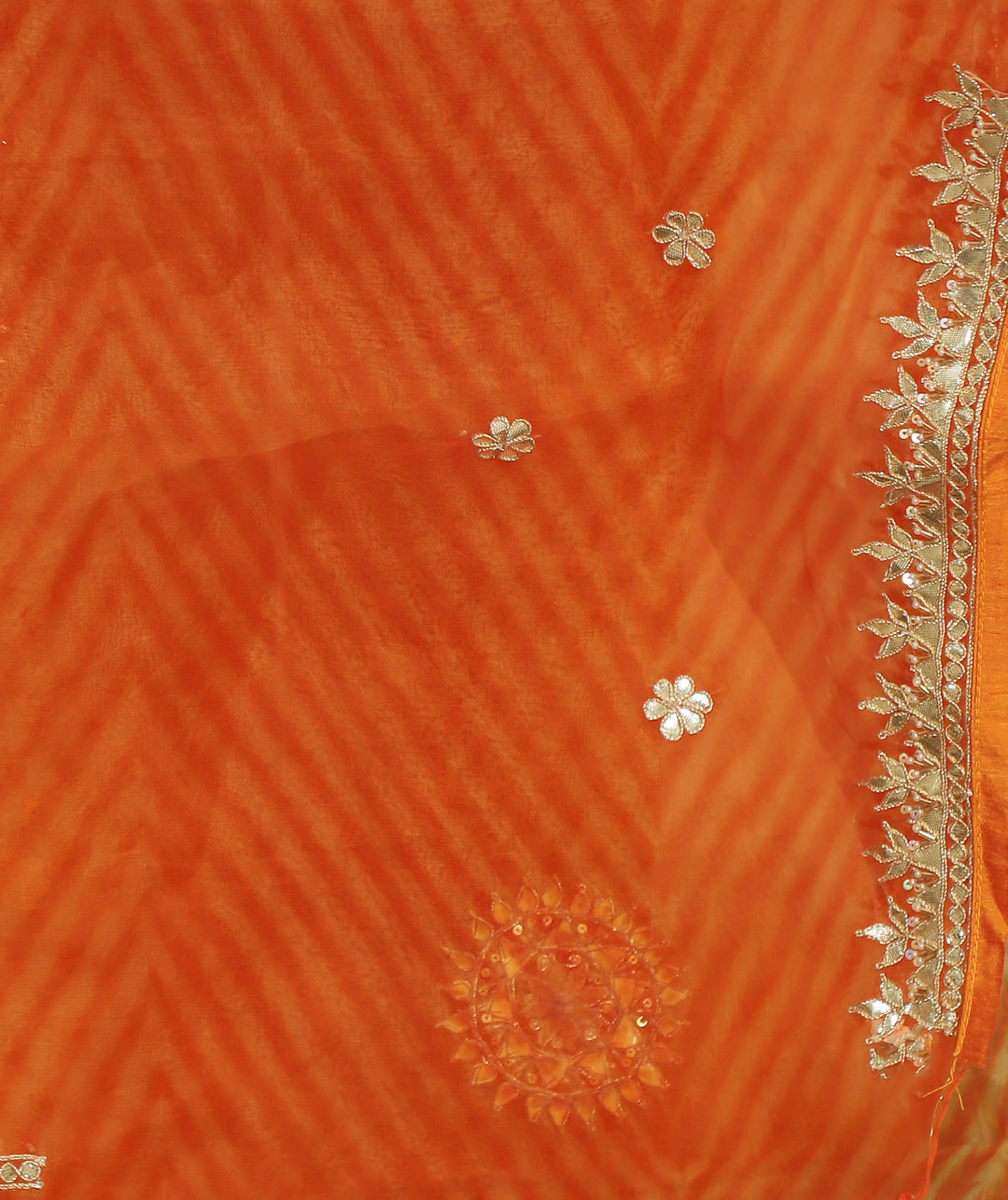 organza laheriya Saree with Dori, Gota, Gota Patti, Pearl, Zardozi work.