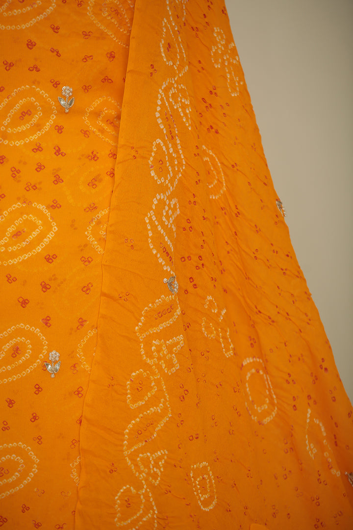 Bandhej Chinon Unstitched Suit with Dori, Gota, Gota Patti, Zardozi, Zari work.