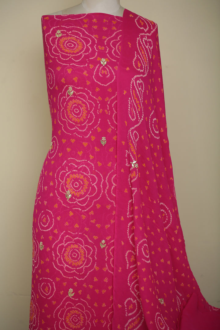 Bandhe Chinon Unstitched Suit with Dori, Gota Patti, Zardozi, Zari work.