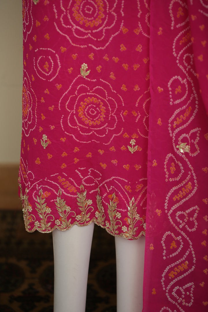 Bandhe Chinon Unstitched Suit with Dori, Gota Patti, Zardozi, Zari work.
