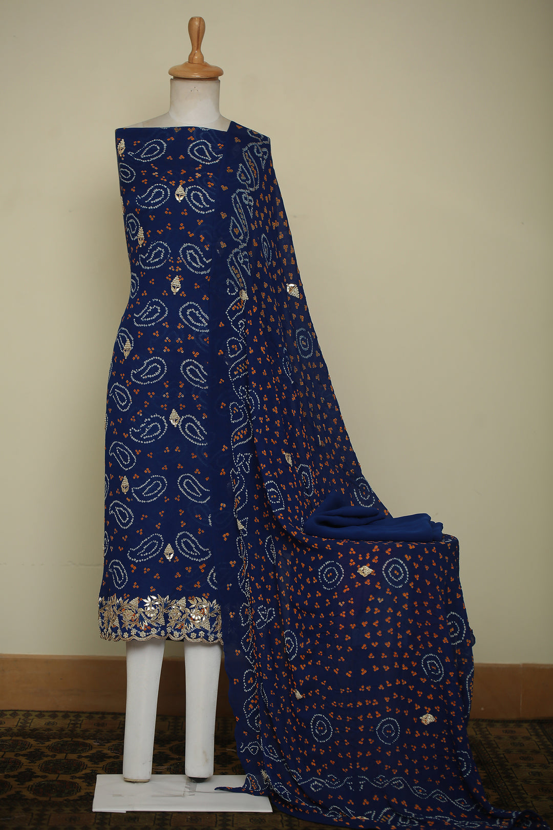 Bandhe Chinon Unstitched Suit with Dori, Gota Patti, Zardozi, Zari work.