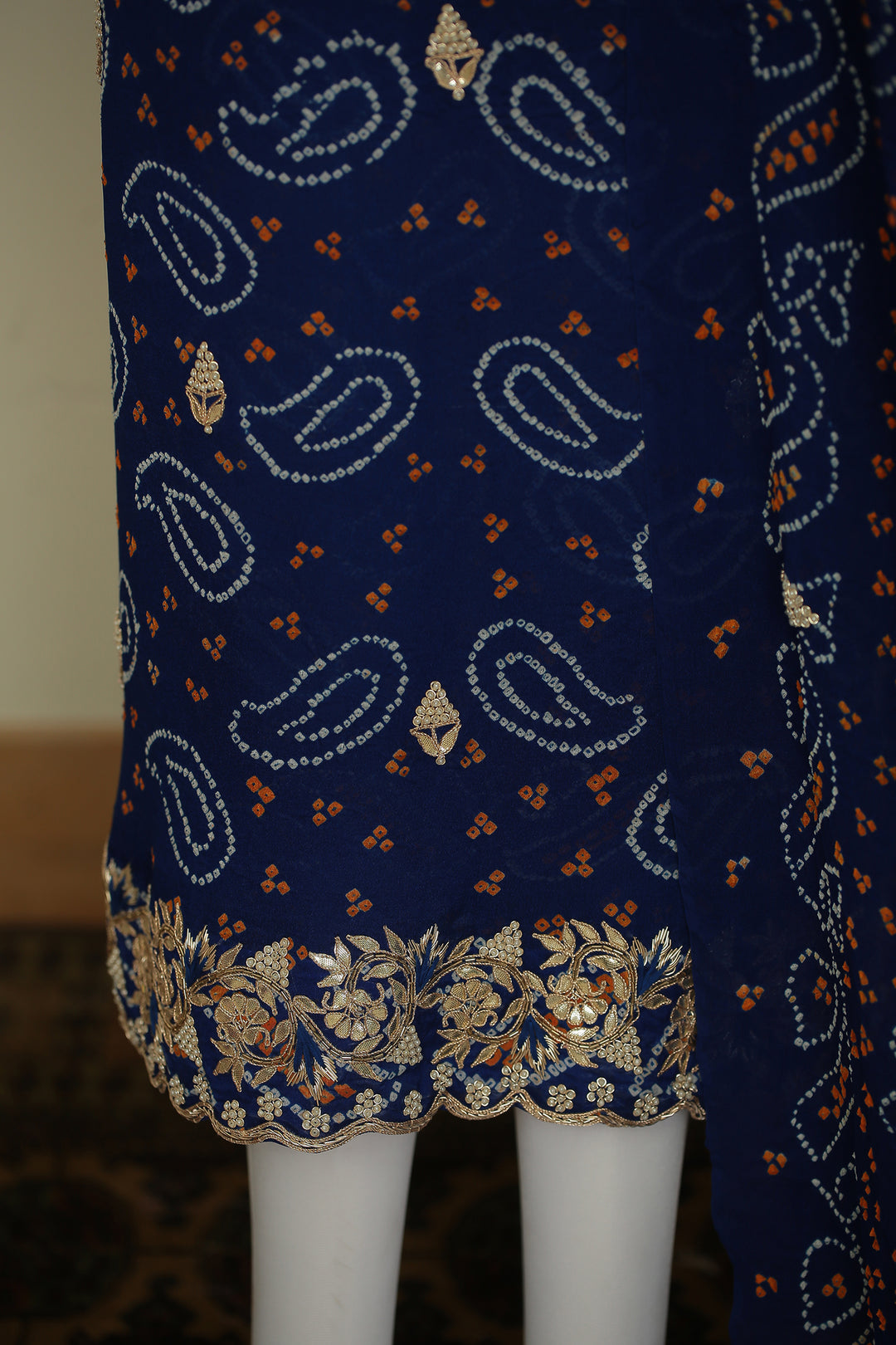 Bandhe Chinon Unstitched Suit with Dori, Gota Patti, Zardozi, Zari work.