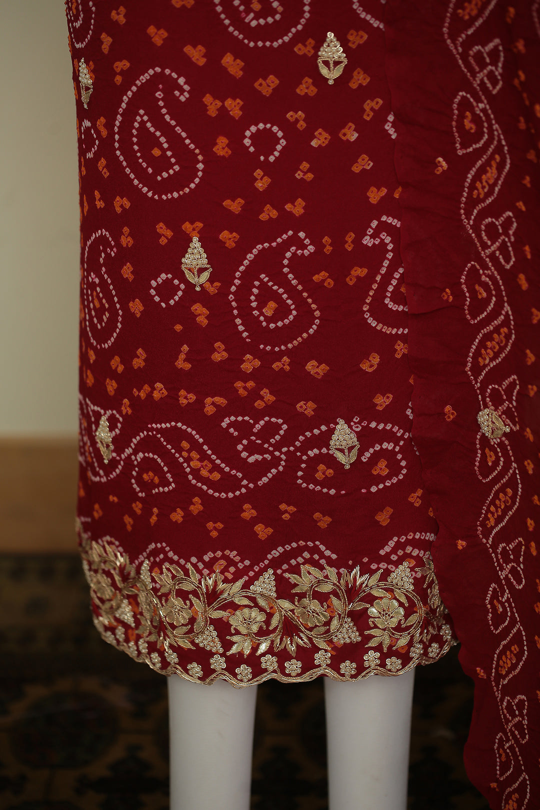 Bandhe Chinon Unstitched Suit with Dori, Gota Patti, Zardozi, Zari work.