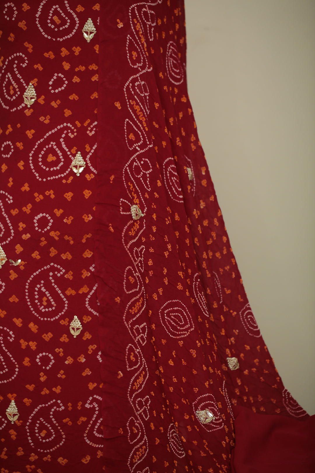 Bandhe Chinon Unstitched Suit with Dori, Gota Patti, Zardozi, Zari work.