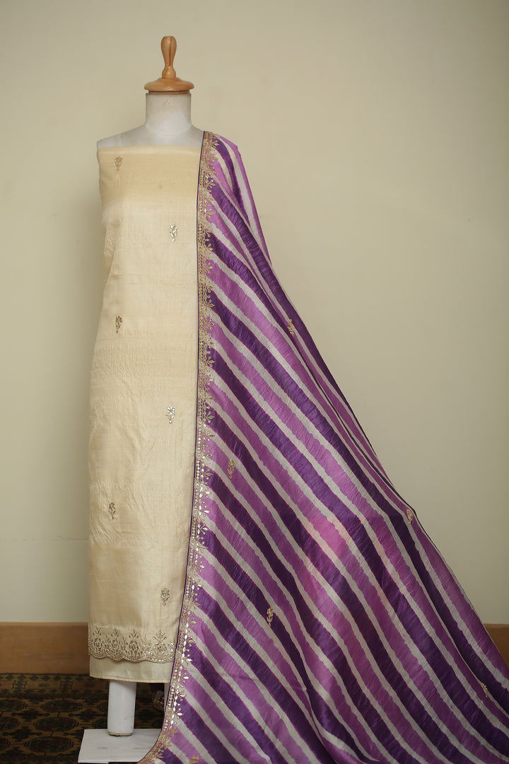 Tussar silk Unstitched Suit with Gota, Gota Patti, Zari work.