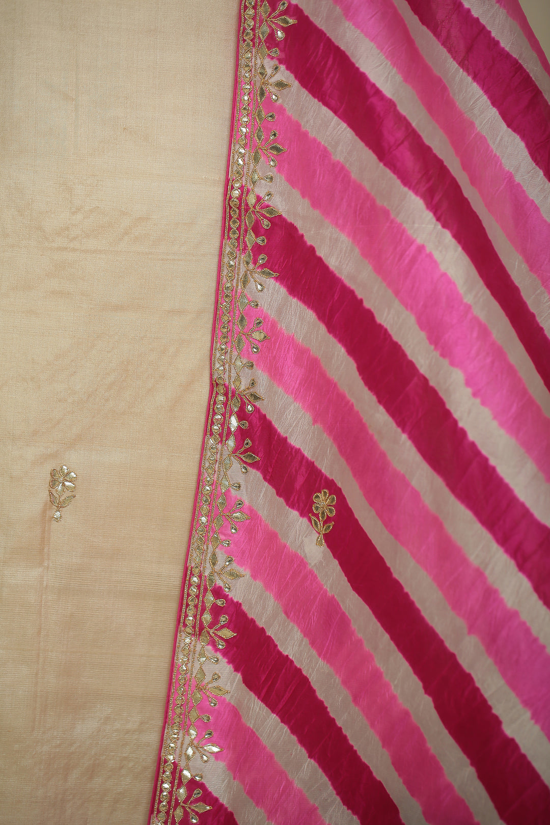 Tussar silk Unstitched Suit with Gota, Gota Patti work.
