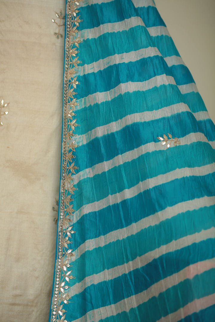 Tussar silk Unstitched Suit with Gota, Gota Patti, Zari work.