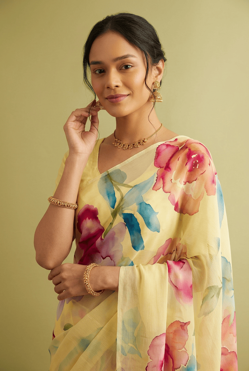 Printed chiffon Saree