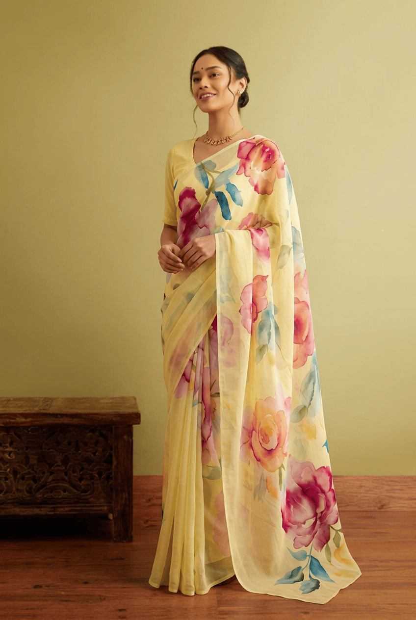 Printed chiffon Saree