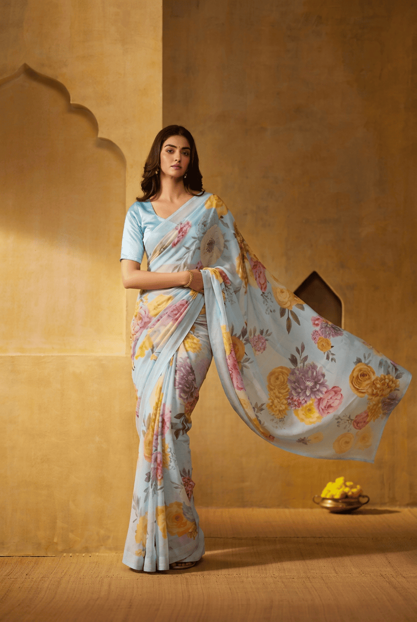 Printed chiffon Saree