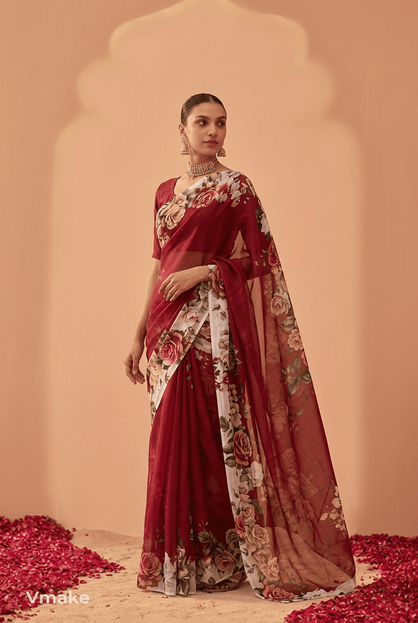 Printed chiffon Saree