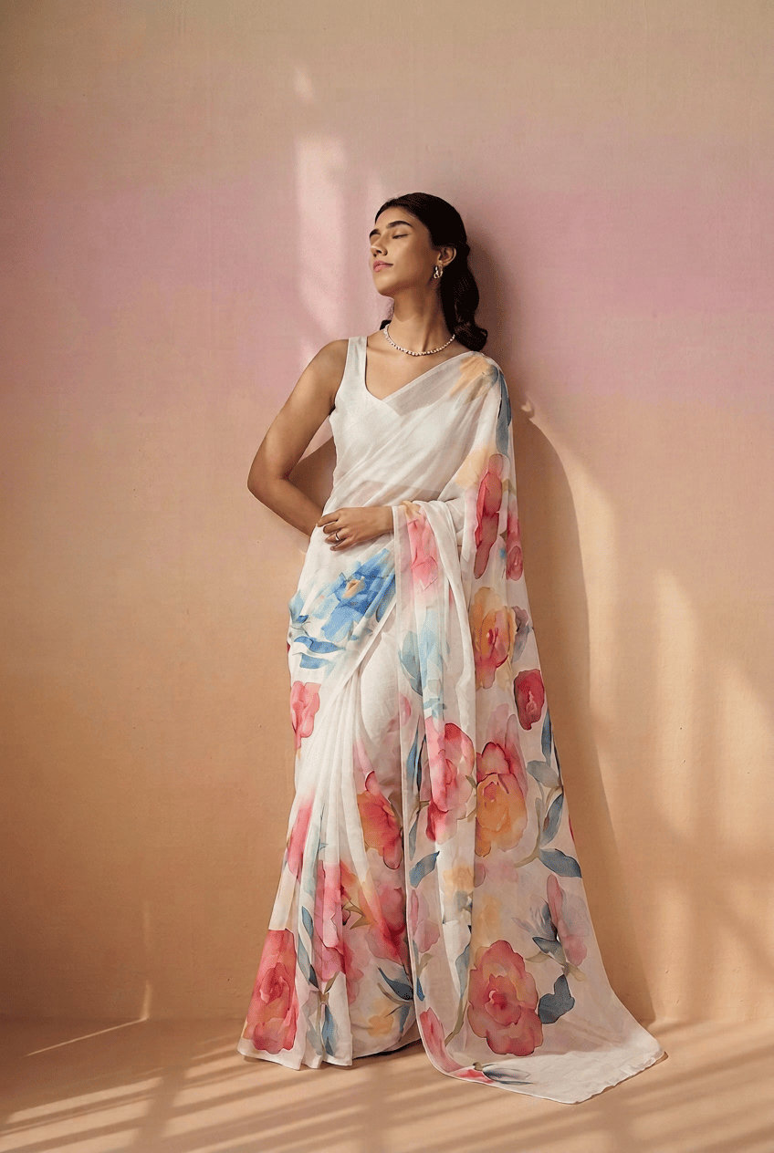 Printed chiffon Saree