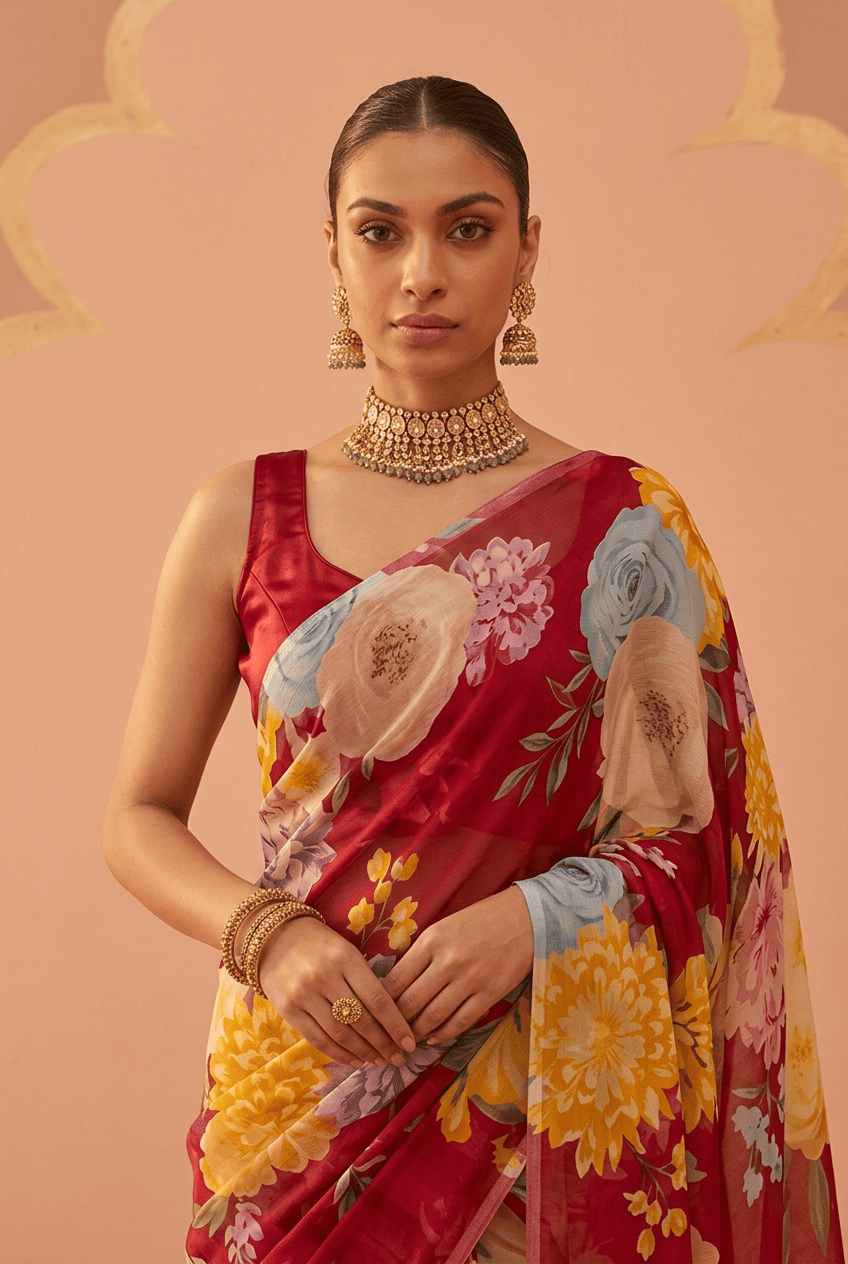 Printed chiffon Saree