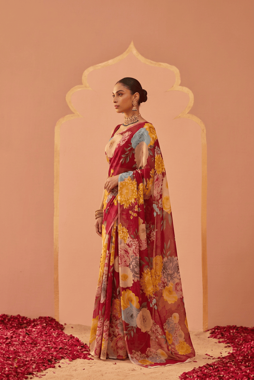 Printed chiffon Saree
